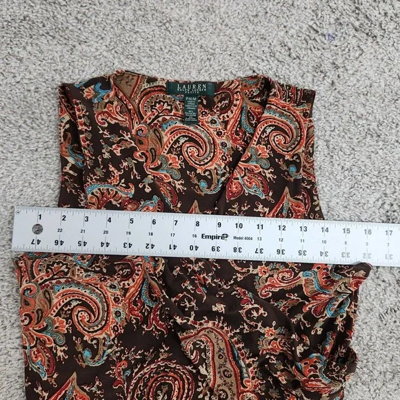 Lauren Ralph Lauren Paisley Print Faux Wrap Dress Sleeveless Belted Size PM - Picture 11 of 13
